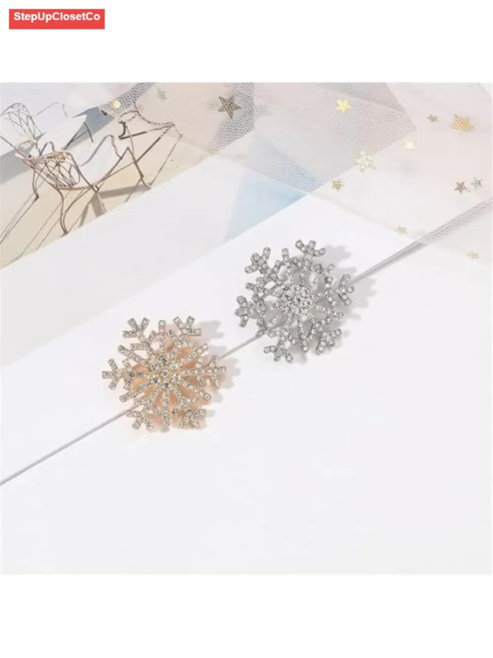 Crystal Snowflake Brooch Pin, Cubic Zirconia Alloy Steel Brooches for Wedding